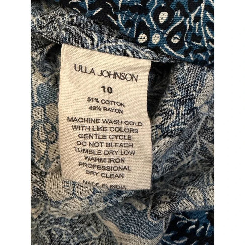 Ulla Johnson Issa Blouse Midnight Blue Floral Puff Sleeve Sz 10 NWT Cottagecore